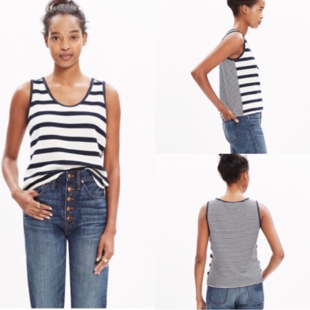 Madewell Striped Tank Top Womens XS Cream Black Knit Sleeveless Scoop Neck